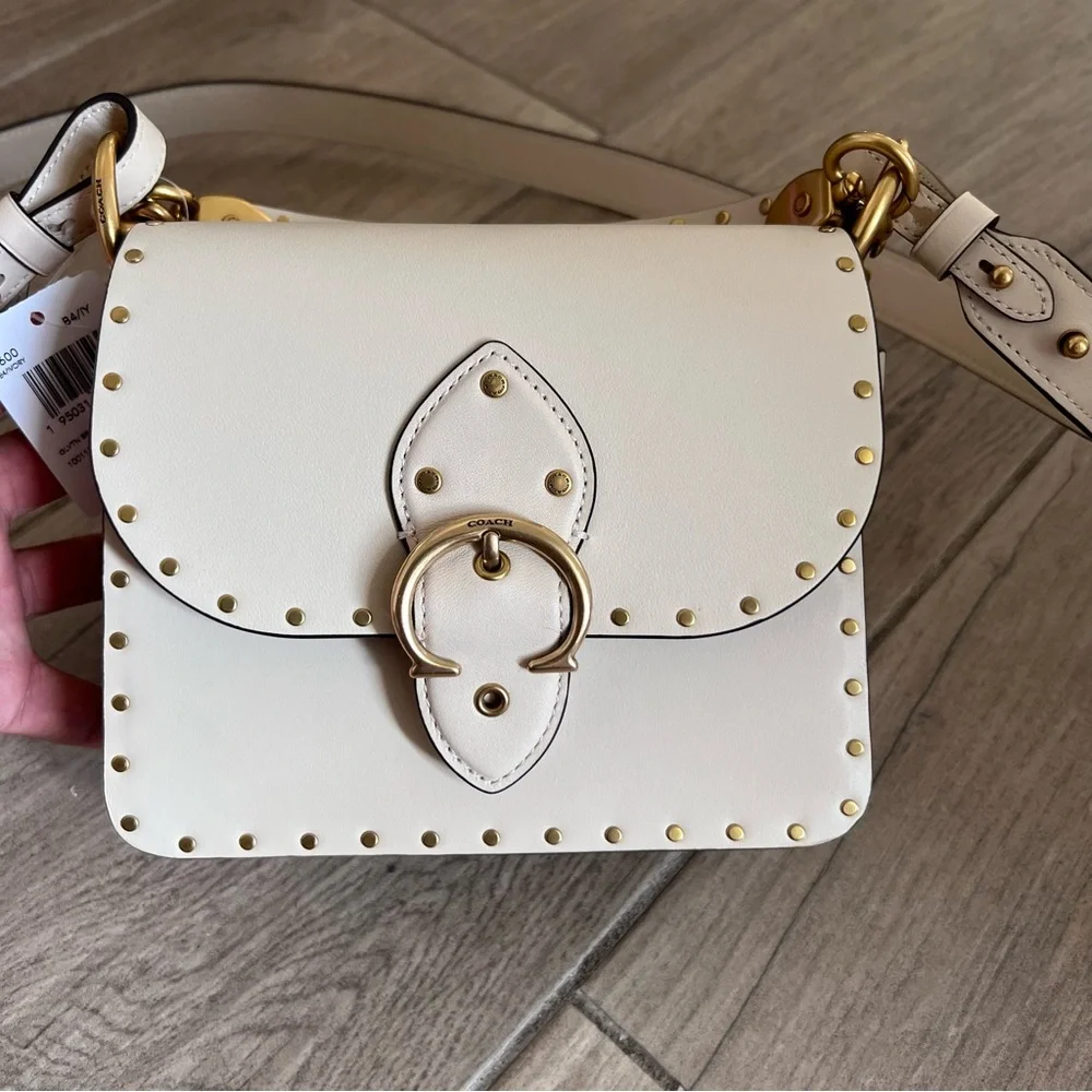 Coach Cream and Gold Chain Leather Crossbody Bag
